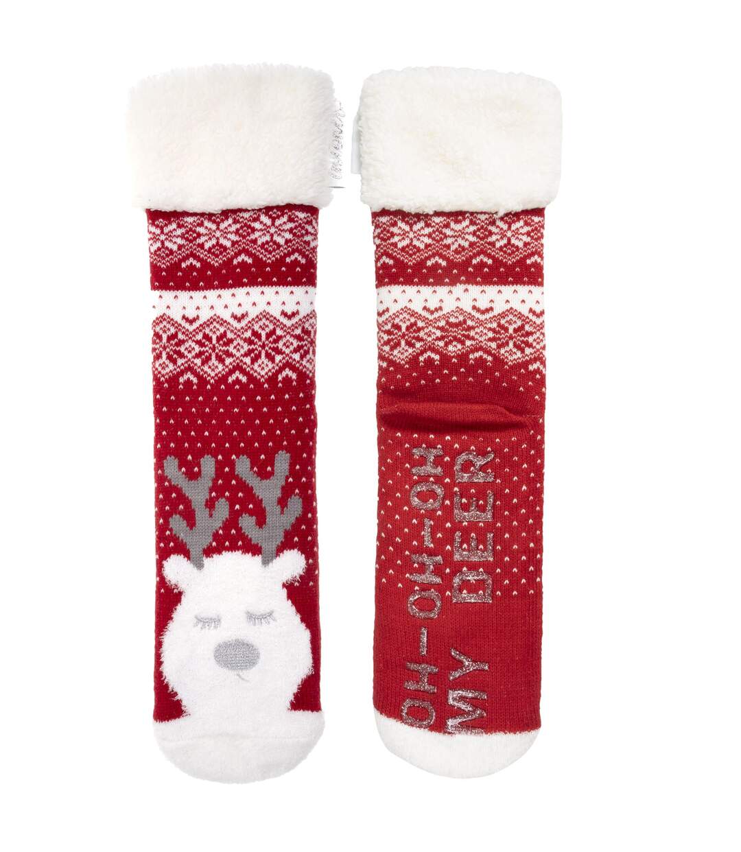 Isotoner Chaussettes d'intérieur femme en maille, doublé sherpa, antidérapante-2