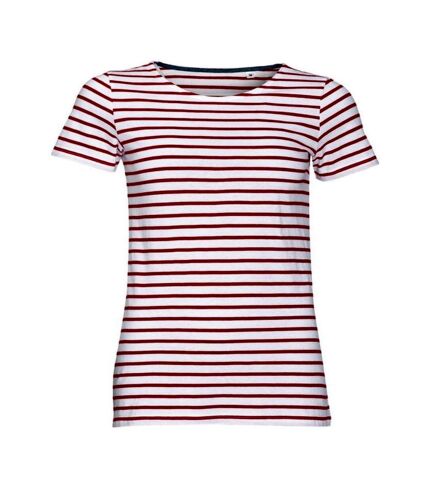 SOLS Womens/Ladies Miles Striped Short Sleeve T-Shirt (White/Red) - UTPC2585