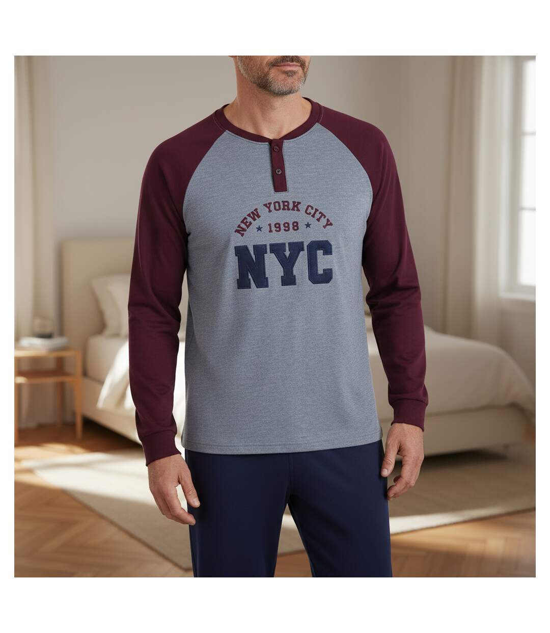 OZABI Pyjama Homme Doublé Polaire Broderie New York City-2