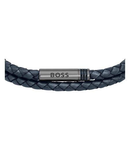 Mens Ares Leather Braided Bracelet One Size Blue Boss