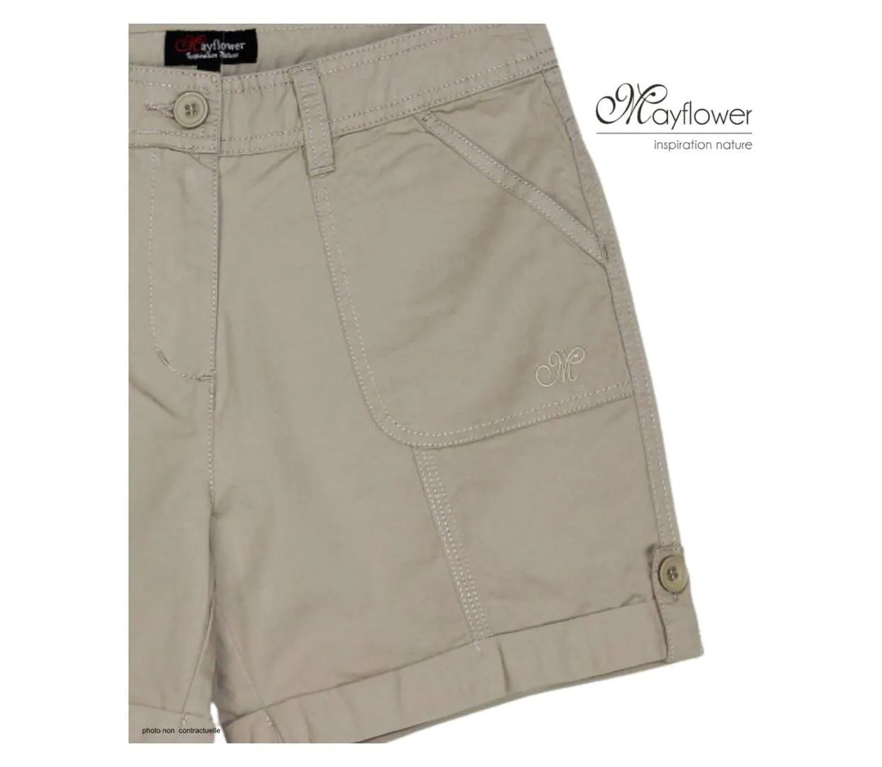Short en coton Femme MAYFLOWER EXTRA1B : le confort d'un basique à revers ajustables-4