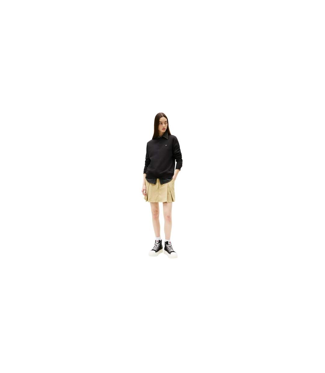 Womens/ladies Embroidered Logo Brushed Fleece Sweatshirt Black Tommy Jeans-1