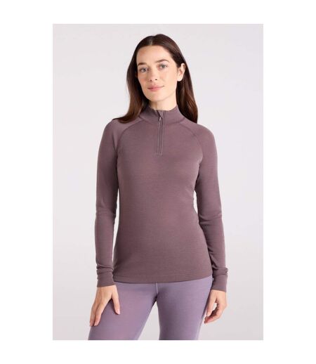 Womens/ladies Merino Wool Zip Neck Thermal Top Brown Mountain Warehouse