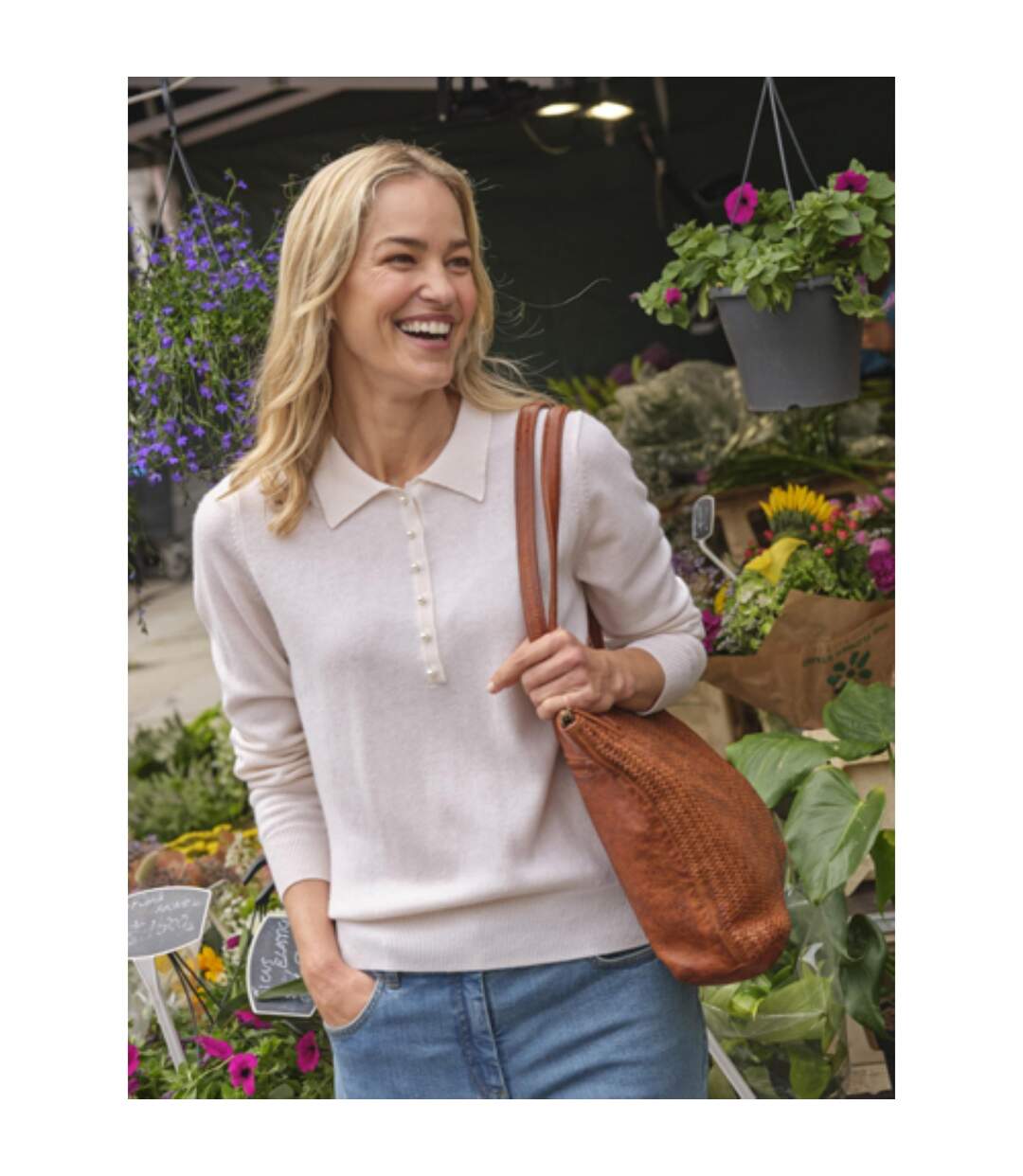 Womens/ladies Cashmere Knitted Polo Shirt Cream WoolOvers-1