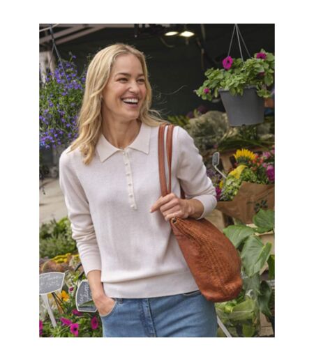 Womens/ladies Cashmere Knitted Polo Shirt Cream WoolOvers