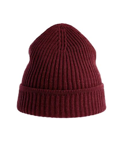 Unisex adult maple ribbed recycled beanie burgundy melange Atlantis