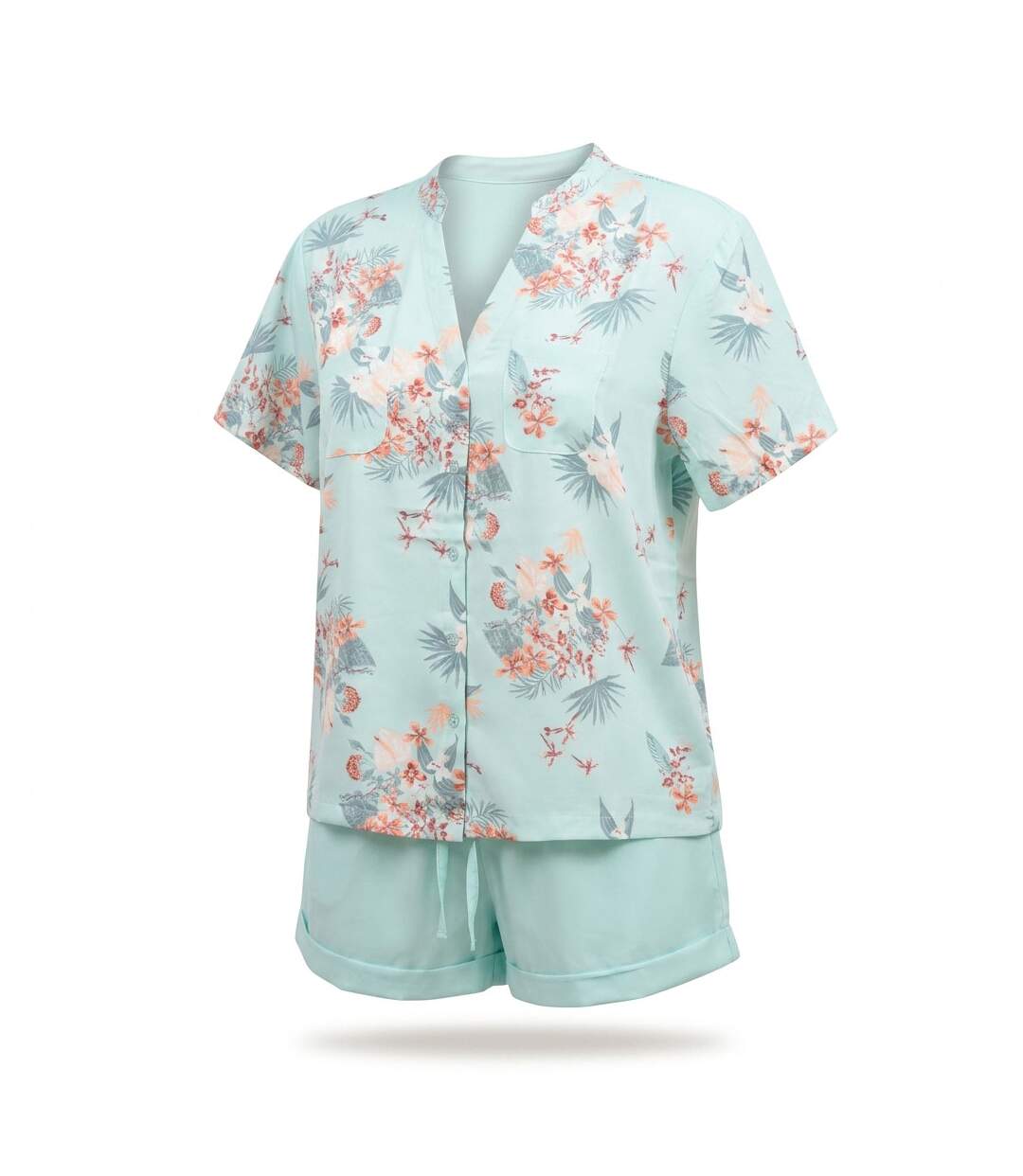 OZABI Pack 2 Pyjamas Courts Femme, Imprimé Tropical Col V Mao Short Fluide-3