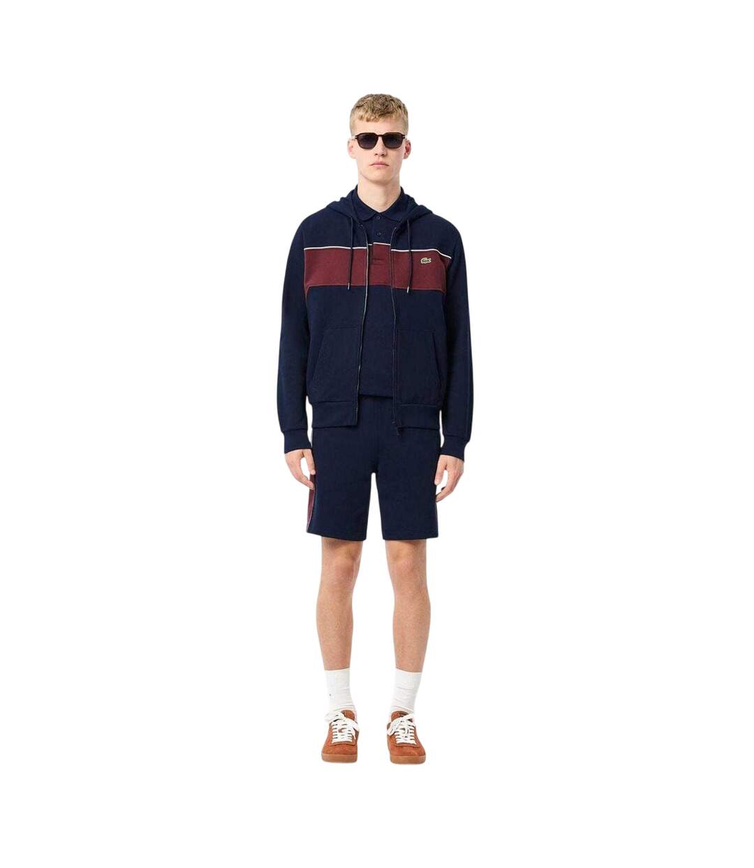 Mens Colour Block Full Zip Hoodie Navy Red Lacoste-1