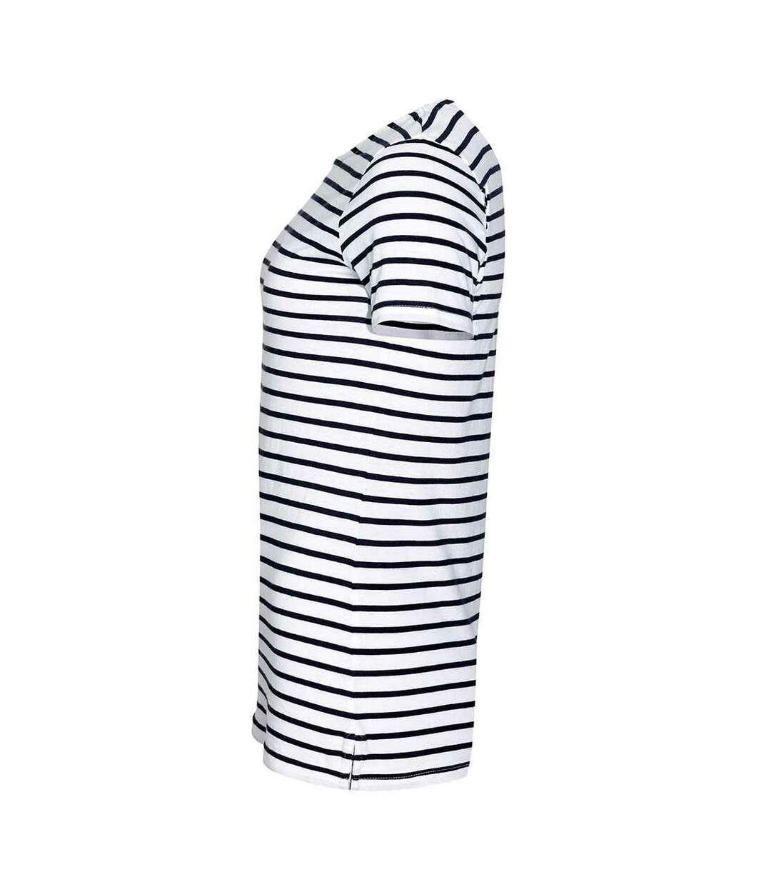 T-shirt Miles Femme Blanc Bleu Marine SOLS-3