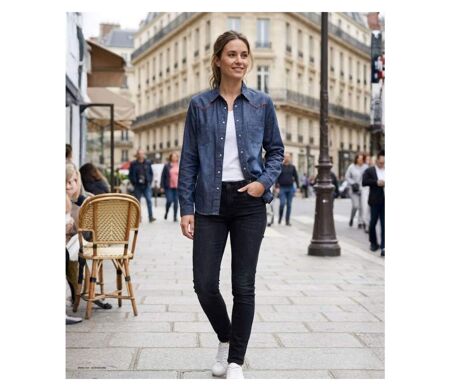 MAYFLOWER DIAMANT1B – Chemisier en jean bleu pour femme : le style western chic et authentique