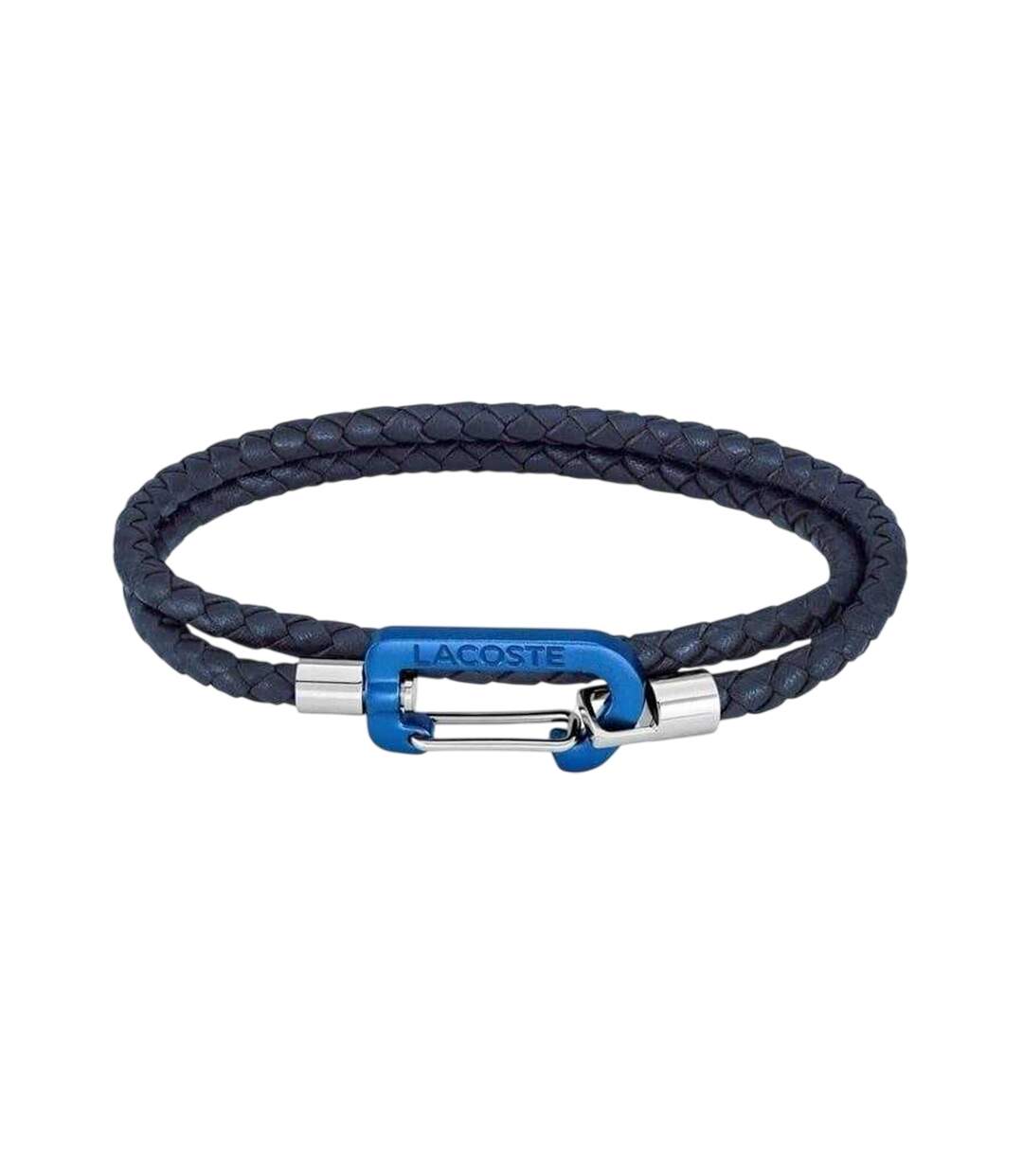 Mens Matt Leather Double Braided Bracelet One Size Black Lacoste-1