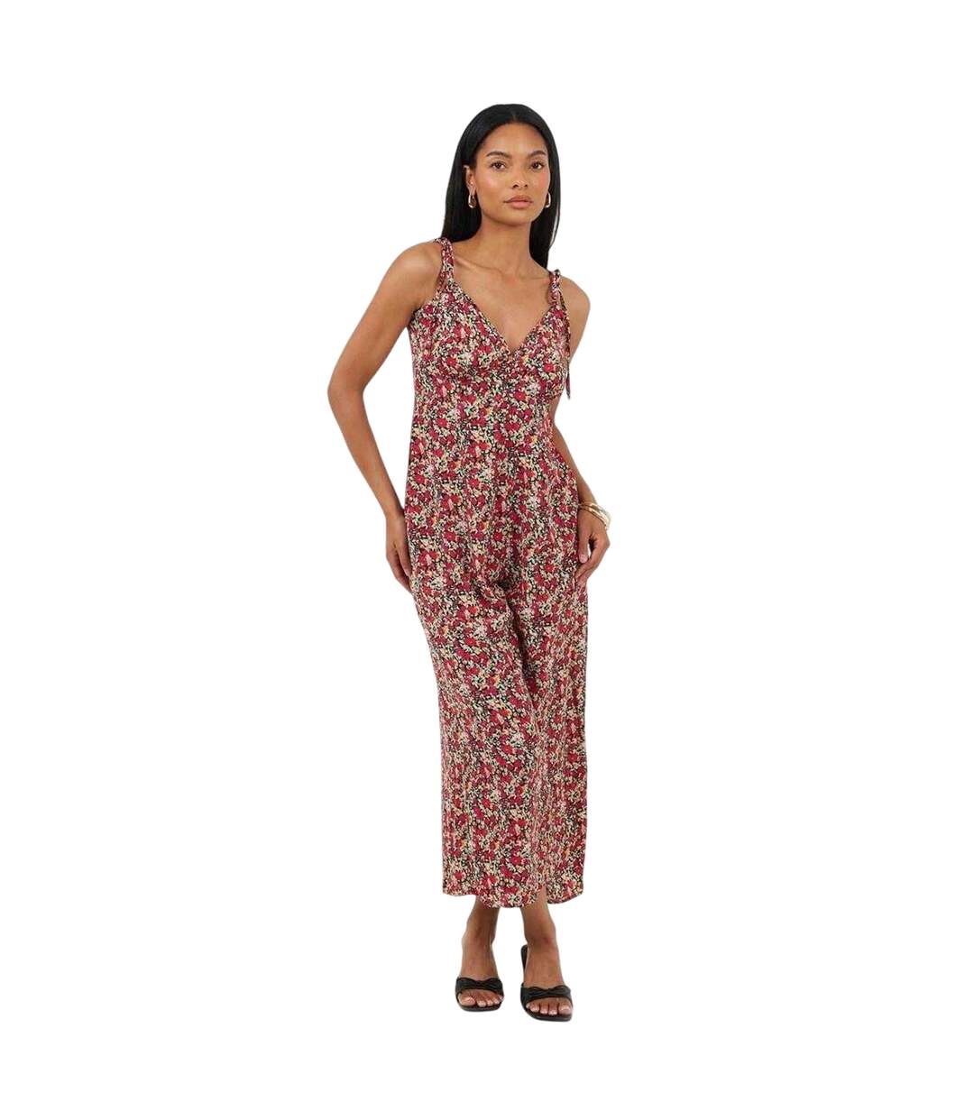 Womens/ladies Floral Pattern Sleeveless Jumpsuit Black Brave Soul-1
