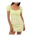Womens/ladies Square Neck Puff Sleeve Mini Dress Lime Brave Soul-2