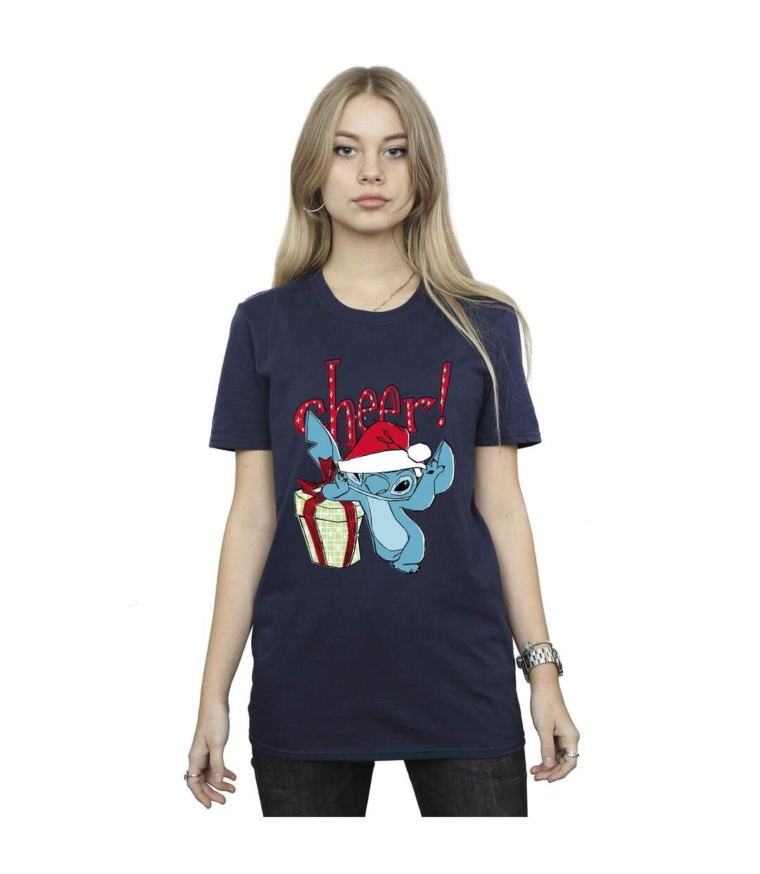 Disney Femmes/Les femmes Lilo And Stitch Cheer Cotton Boyfriend T-Shirt (Bleu marine) - UTBI30058-1