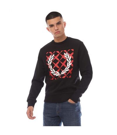 Mens Cross Stitch Crew Neck Sweatshirt Black Fred Perry