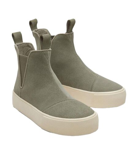 Womens/ladies fenix suede platform ankle boots vetiver grey Toms