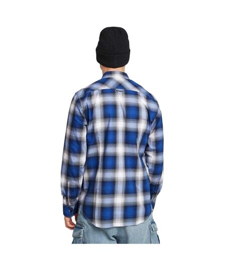 Mens Plaid Slim Long-sleeved Shirt Deep Blue G-Star