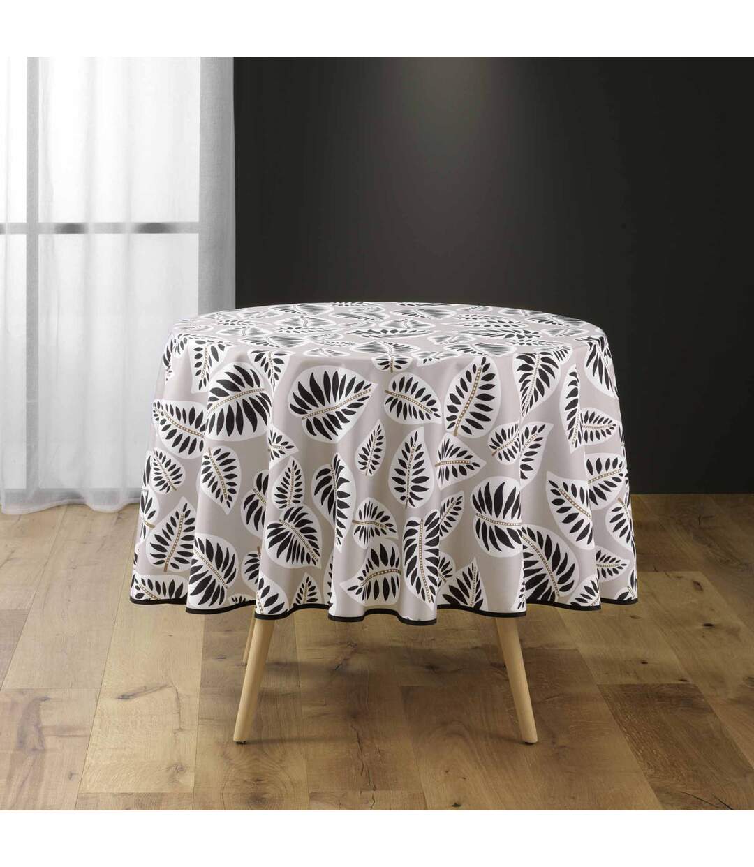 Nappe Antitache Ronde Imprimé Alma 180cm Noir-1