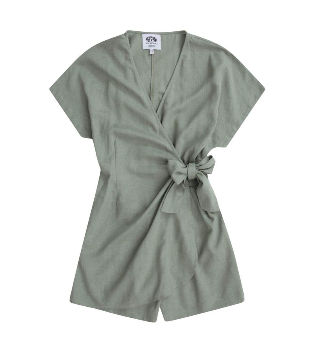 Womens/ladies linen wrap playsuit beige Animal-1