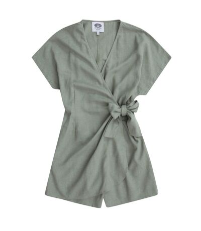 Womens/ladies linen wrap playsuit beige Animal