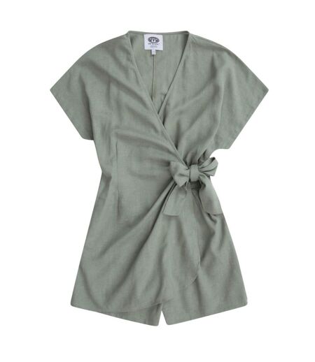 Womens/ladies linen wrap playsuit beige Animal