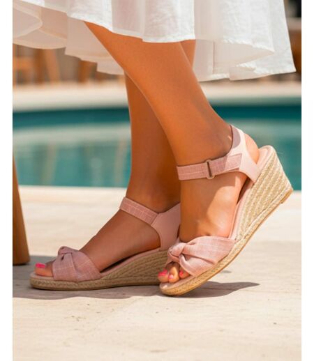 Isotoner Espadrilles femme à talon 6 cm et bout ouvert détail nœud
