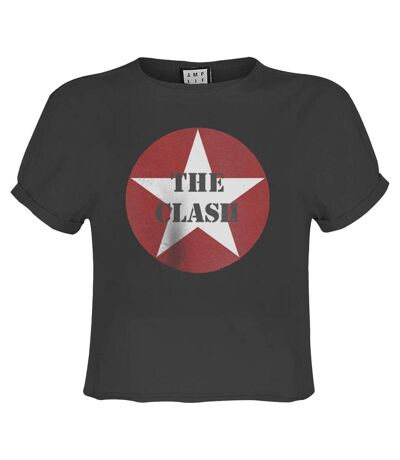 Womens/ladies Star Logo The Clash Crop Top Charcoal Amplified