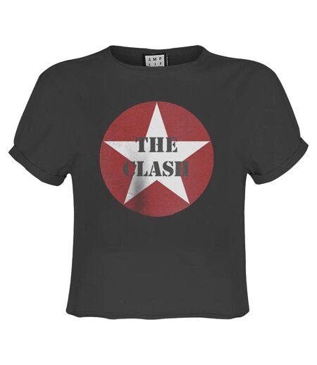 Womens/ladies Star Logo The Clash Crop Top Charcoal Amplified