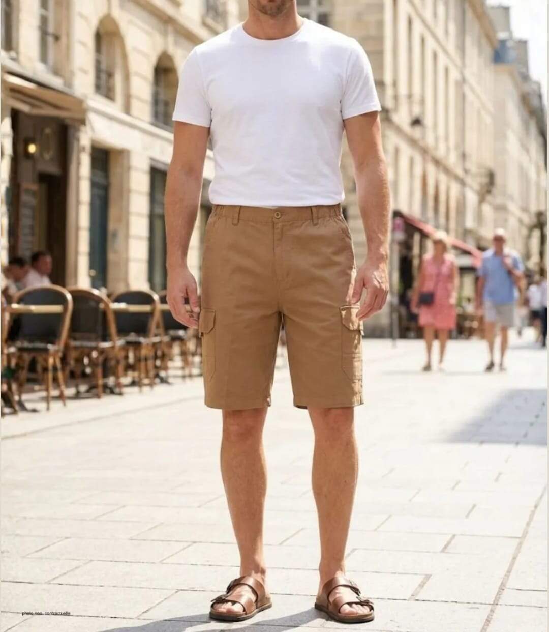 CHALLENGER INCA3 : Bermuda en coton camel pour homme avec taille élastiquée tout confort-5