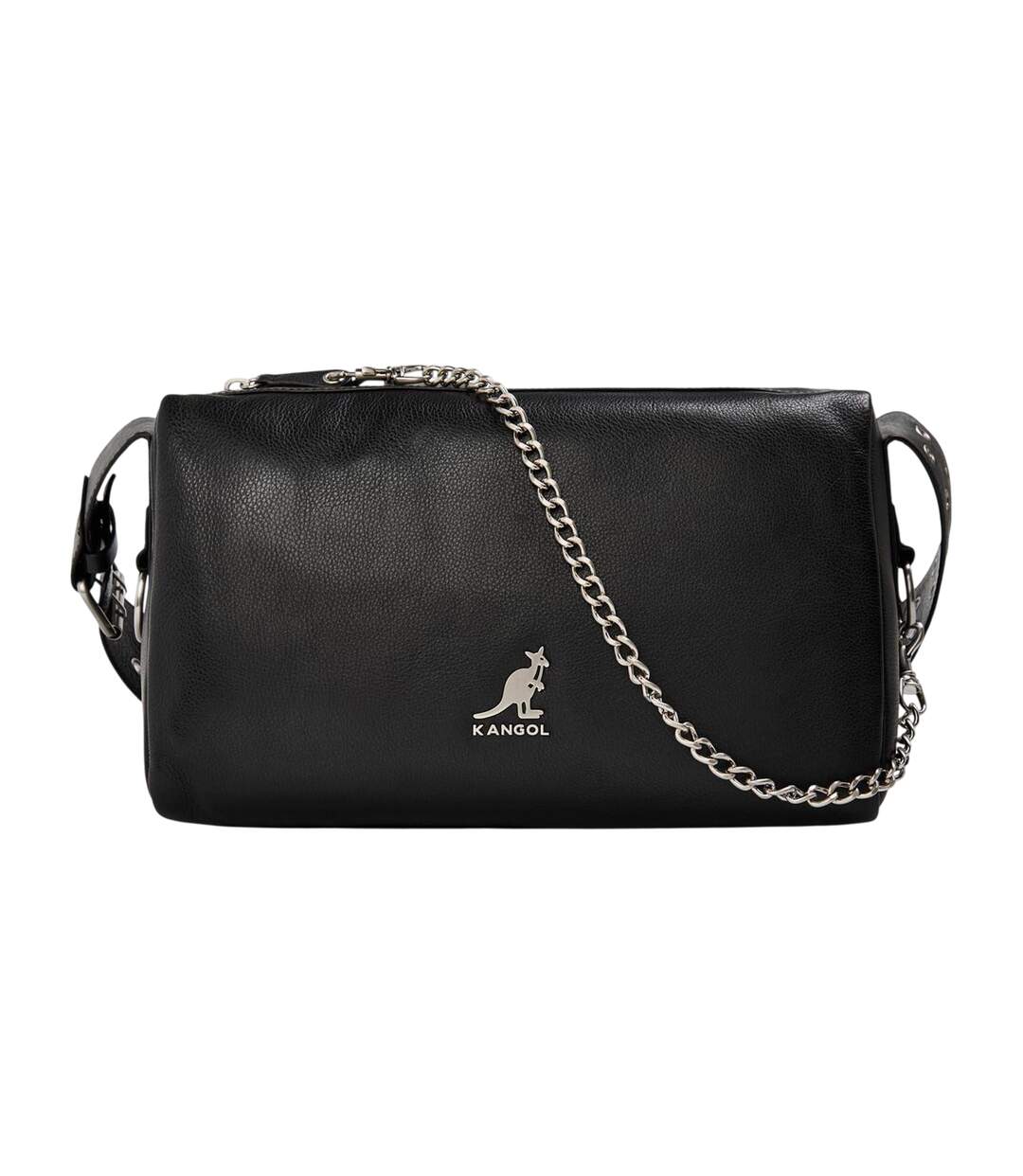 Metal Logo Leather Crossbody Bag One Size Black Kangol-1
