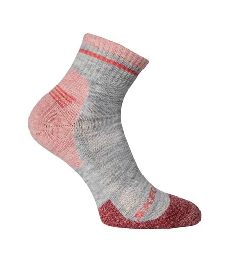 Pack Of 2  Womens/ladies Crew Socks  Grey Pink Skechers