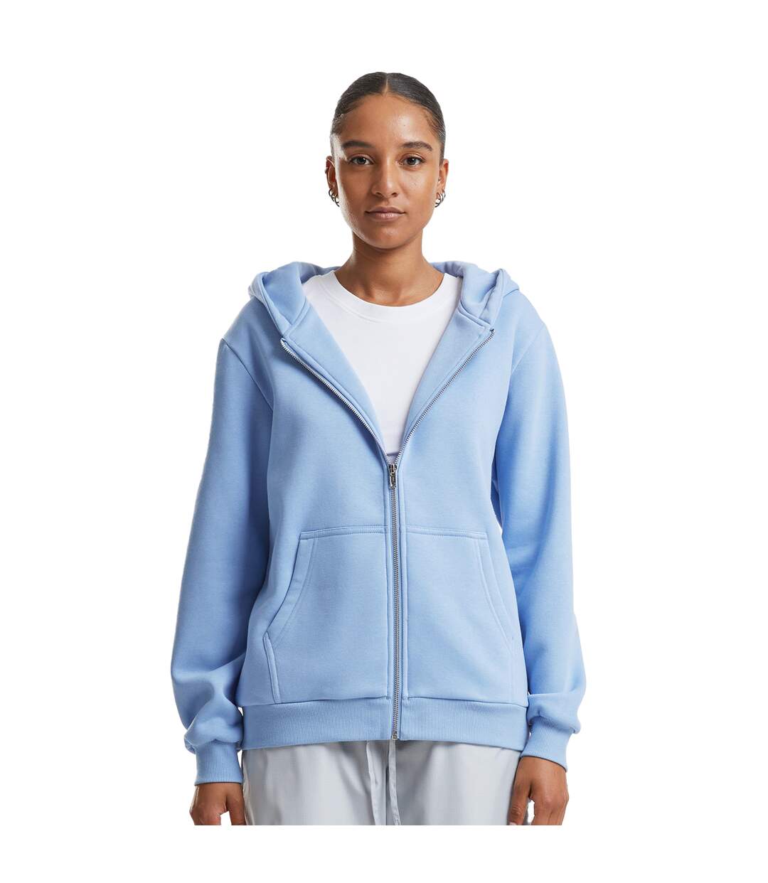Sweat À Capuche Duveteux Femmes/ladies Bleu Poudré Build Your Brand-1
