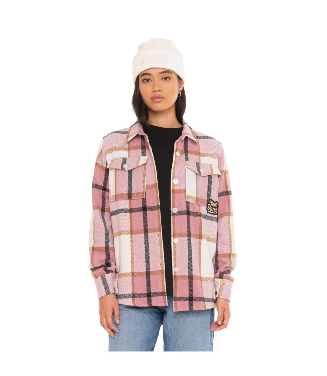 Chemise à carreaux manches longues femme avec poche patch tissé Liza Vondutch-1