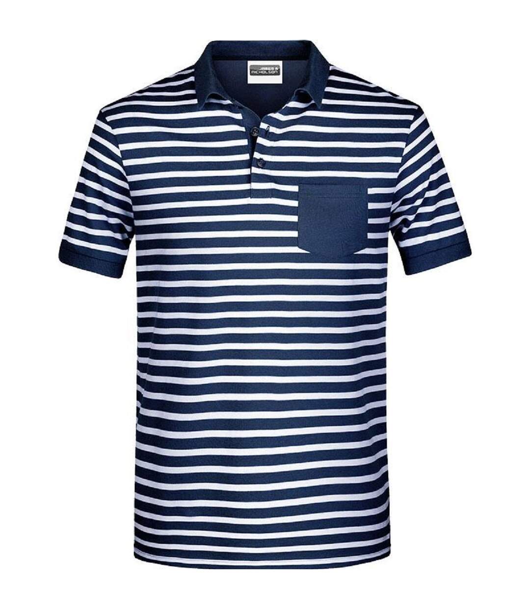 Polo rayé marinière coton bio pour homme - 8030 - bleu marine-1