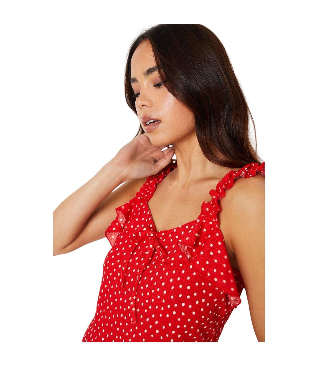 Womens/ladies polka dot frill detail petite tank top red Dorothy Perkins-3