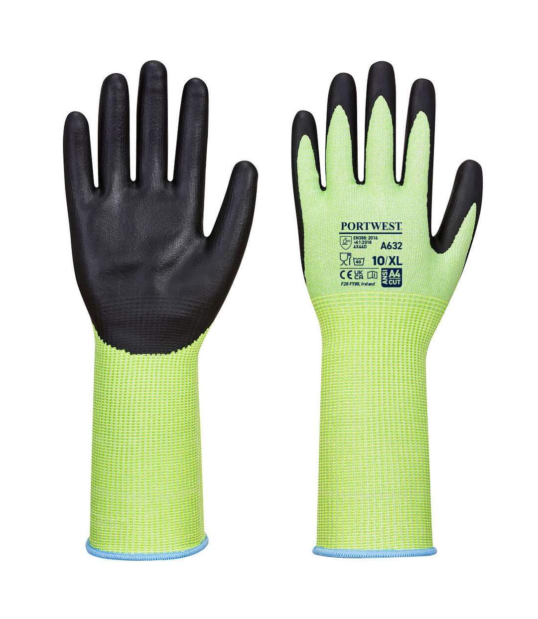 Unisex adult a632 long cuff cut resistant gloves xl green/black Portwest-1