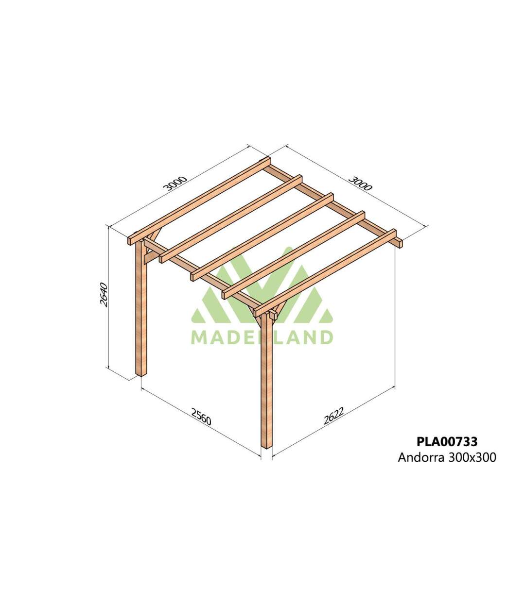 Pergola accolée en bois lamellé-collé Andorra 300 x 300 cm