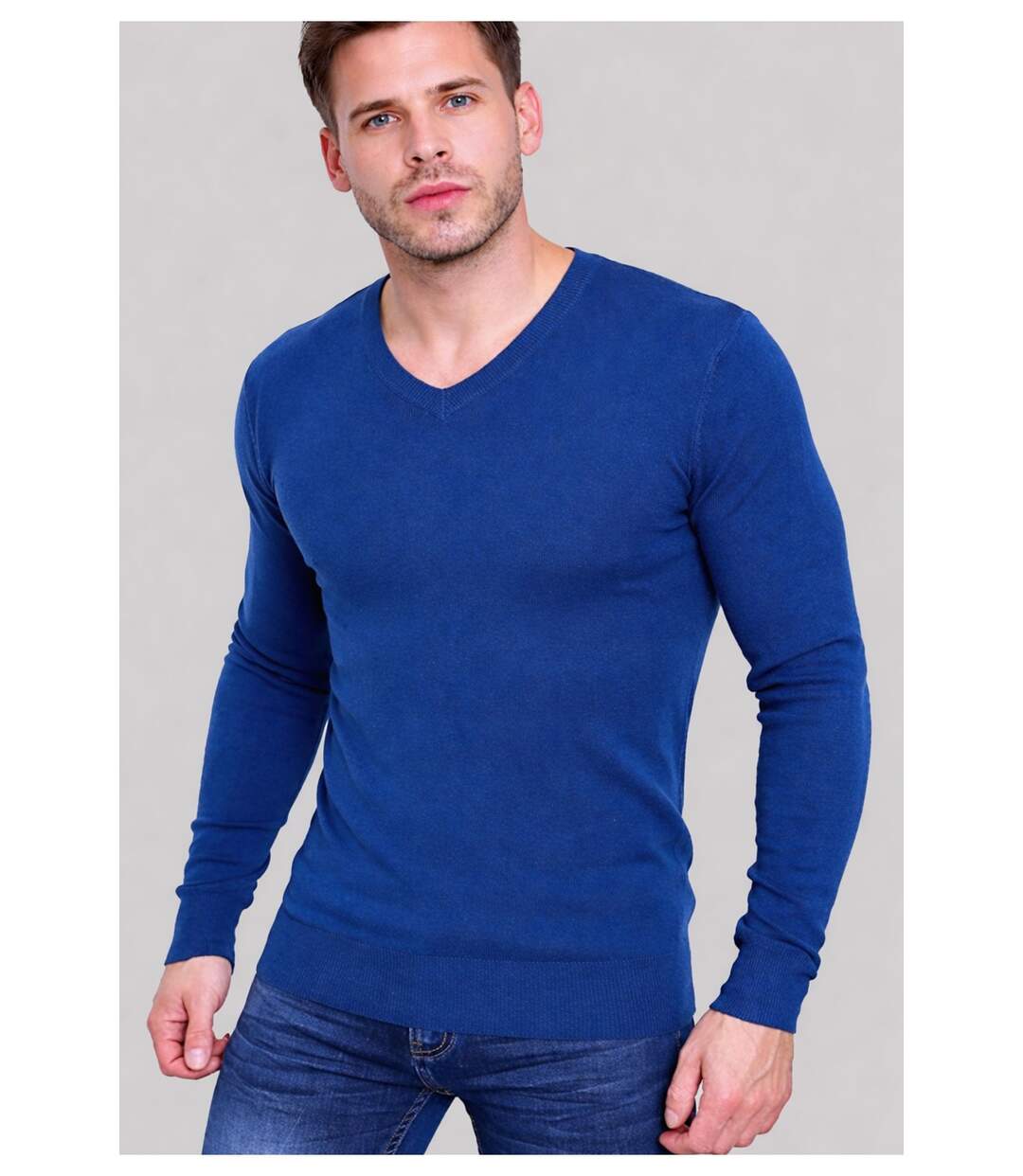 Pull manches longues col V-1