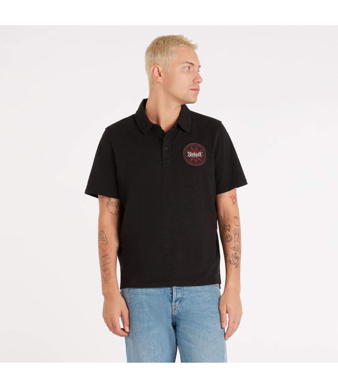 Mens Des Moines 1995 Slipknot Polo Shirt Black Amplified-1