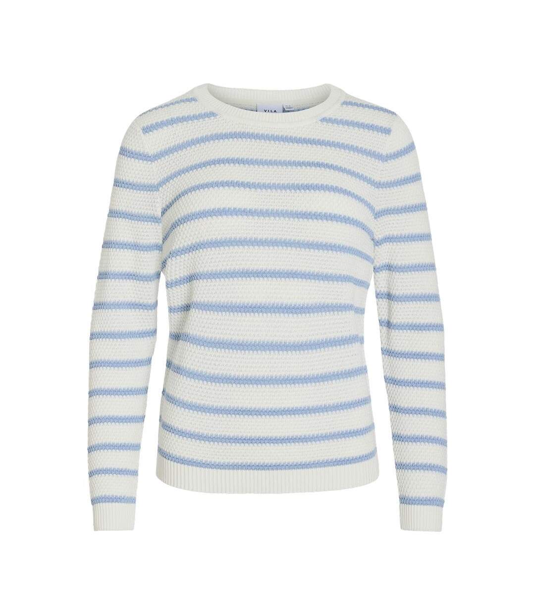 Pull blanc/bleu femme vila vidalo stripe-3