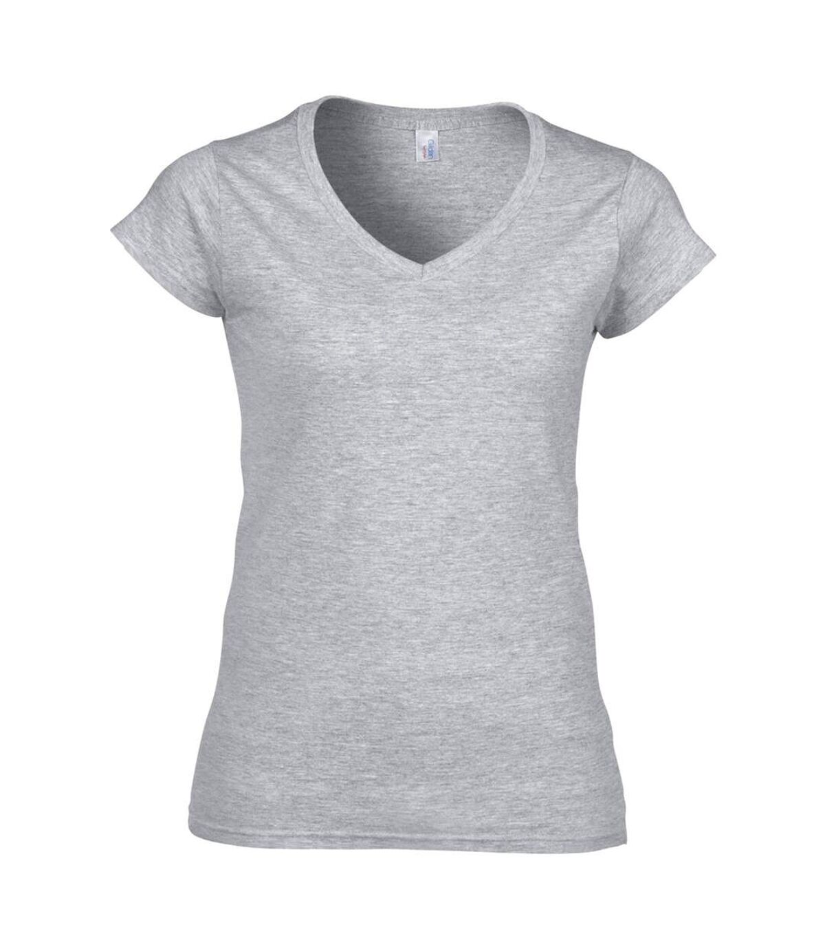 Gildan - T-shirt à manches courtes et col en V - Femme (Gris sport) - UTBC491