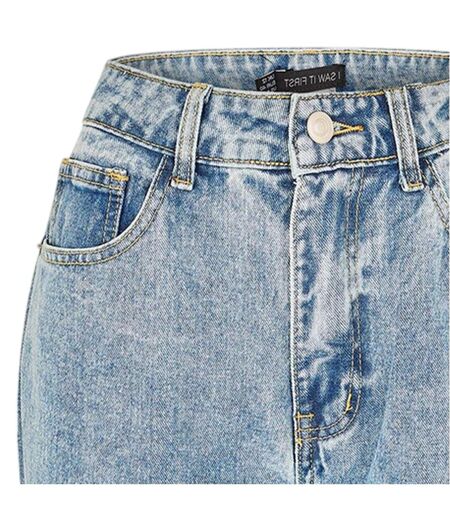 Womens/ladies Denim Zip Wide Leg Jeans Blue I Saw It First