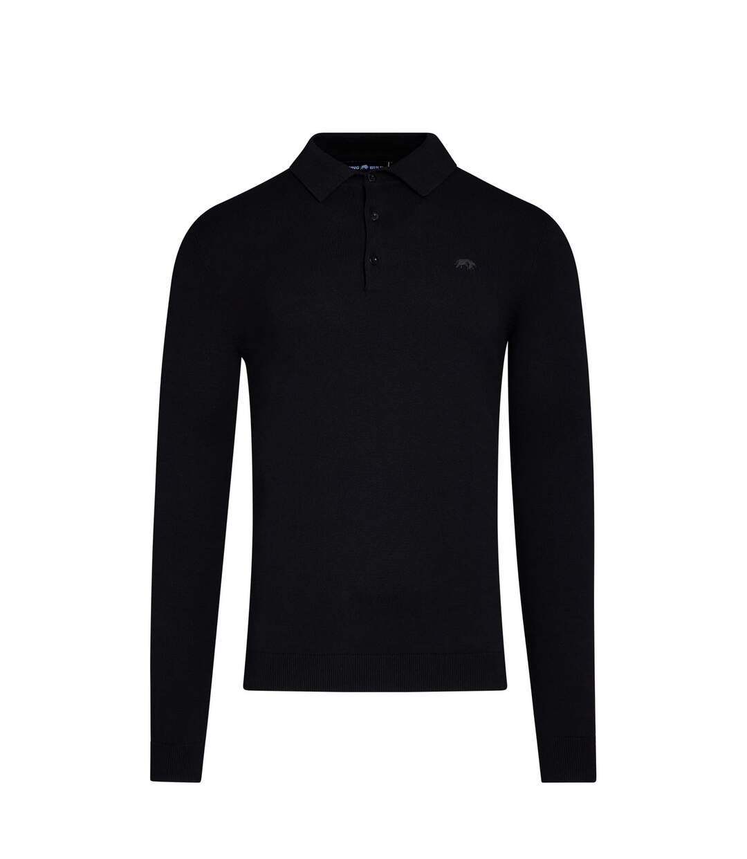 Mens Knitted Classic Polo Shirt Black Raging Bull-1