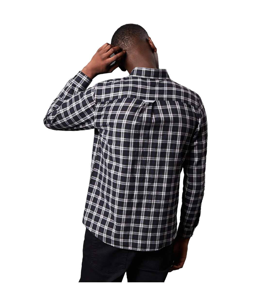 Mens classic checked brushed long-sleeved shirt black Maine