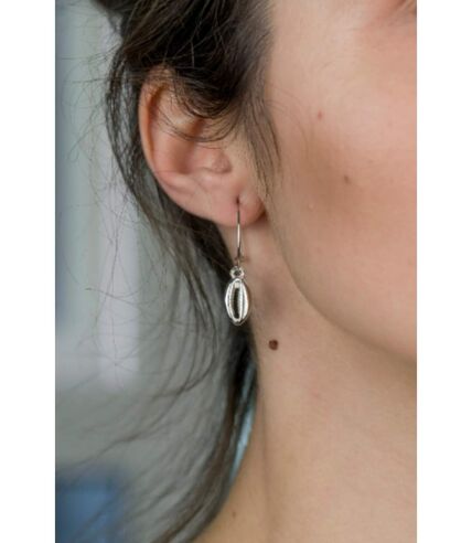 Lightweight Silver Cowrie Charm Beach Sea Shell Hoop Dainty Earrings