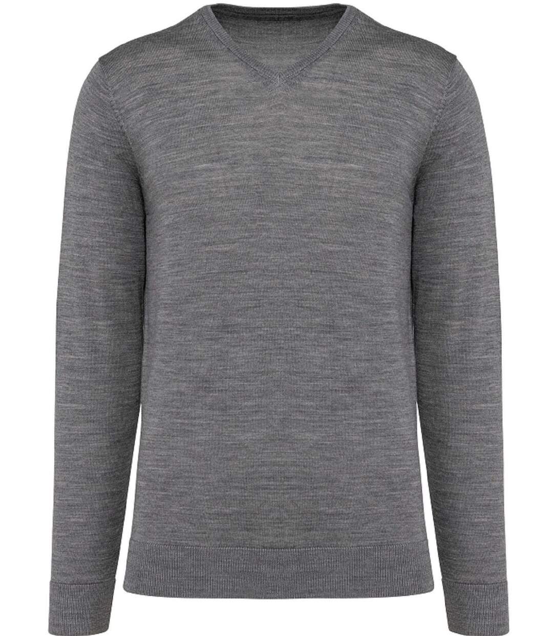 Pull Mérinos col V - Homme - PK910 - gris heather-2