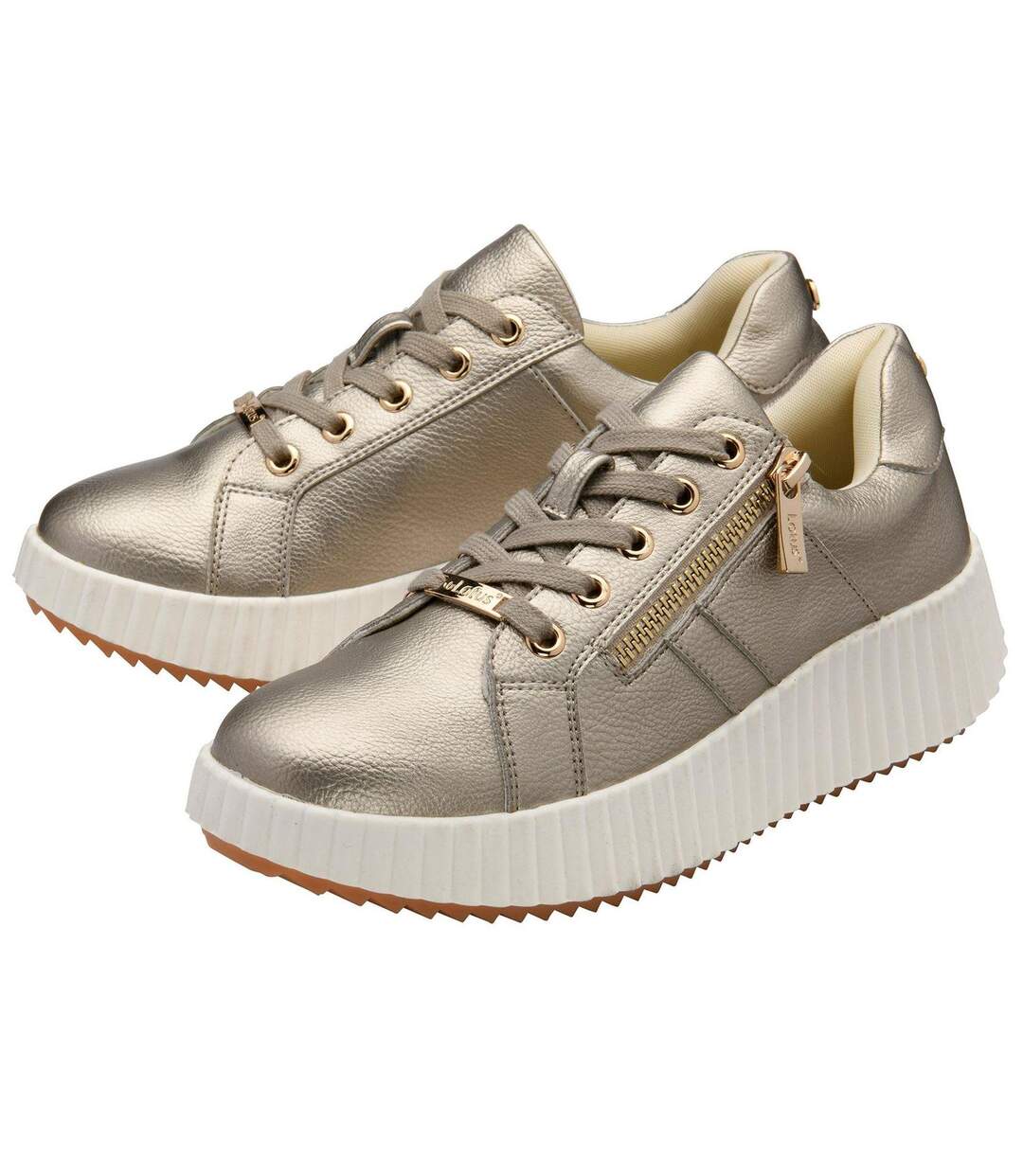 Womens/ladies Kora Leather Trainers Gold Lotus Shoes-3