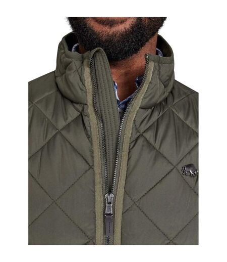 Mens quilted patch pocket vest khaki green Raging Bull