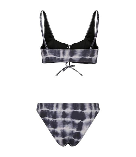 Womens/ladies Tie Dye Lace Up Bikini Black White Urban Classics