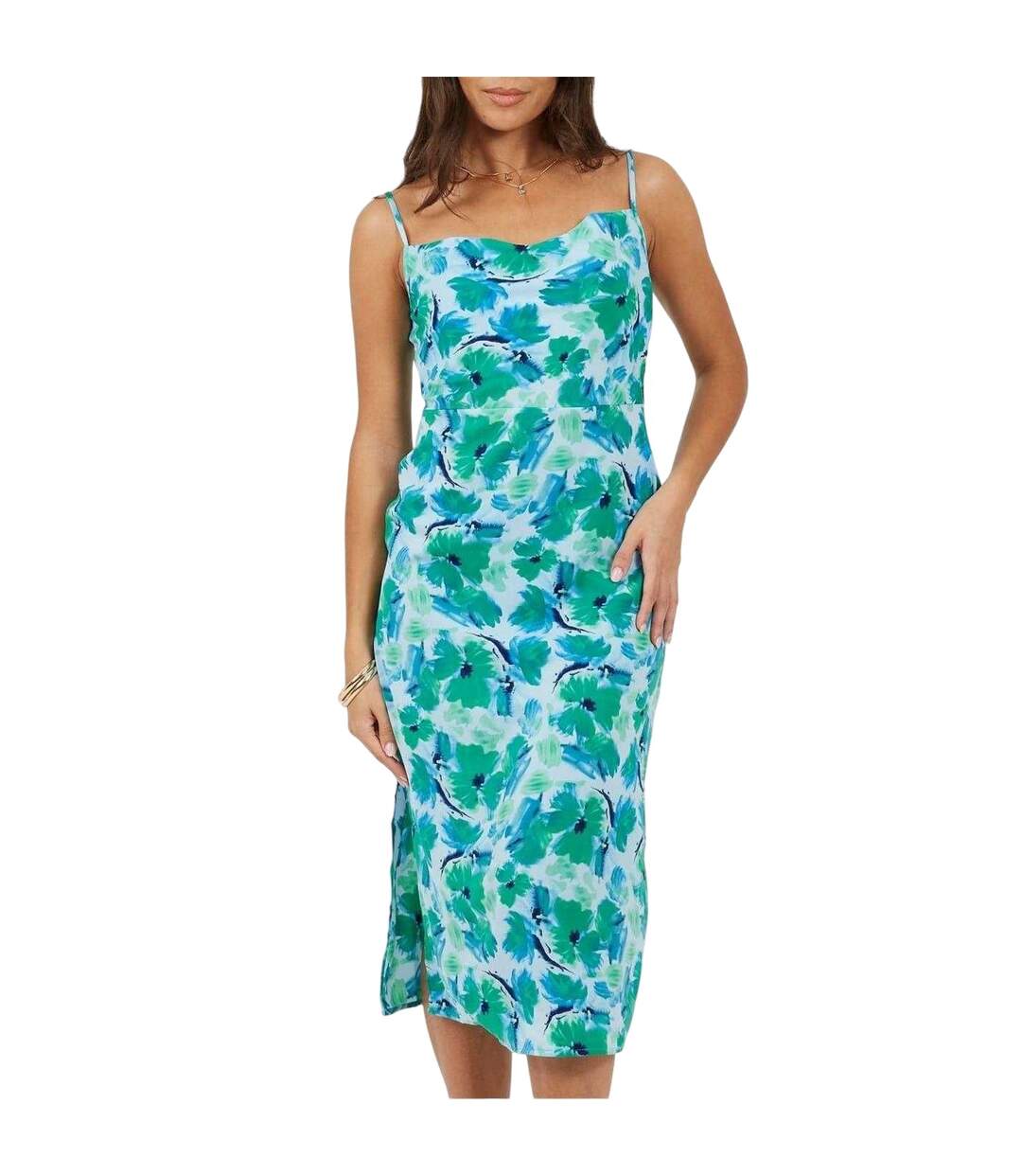 Robe Mi-longue Bretelles Fines Motif/style Floral Femme Vert Bleu Brave Soul-2
